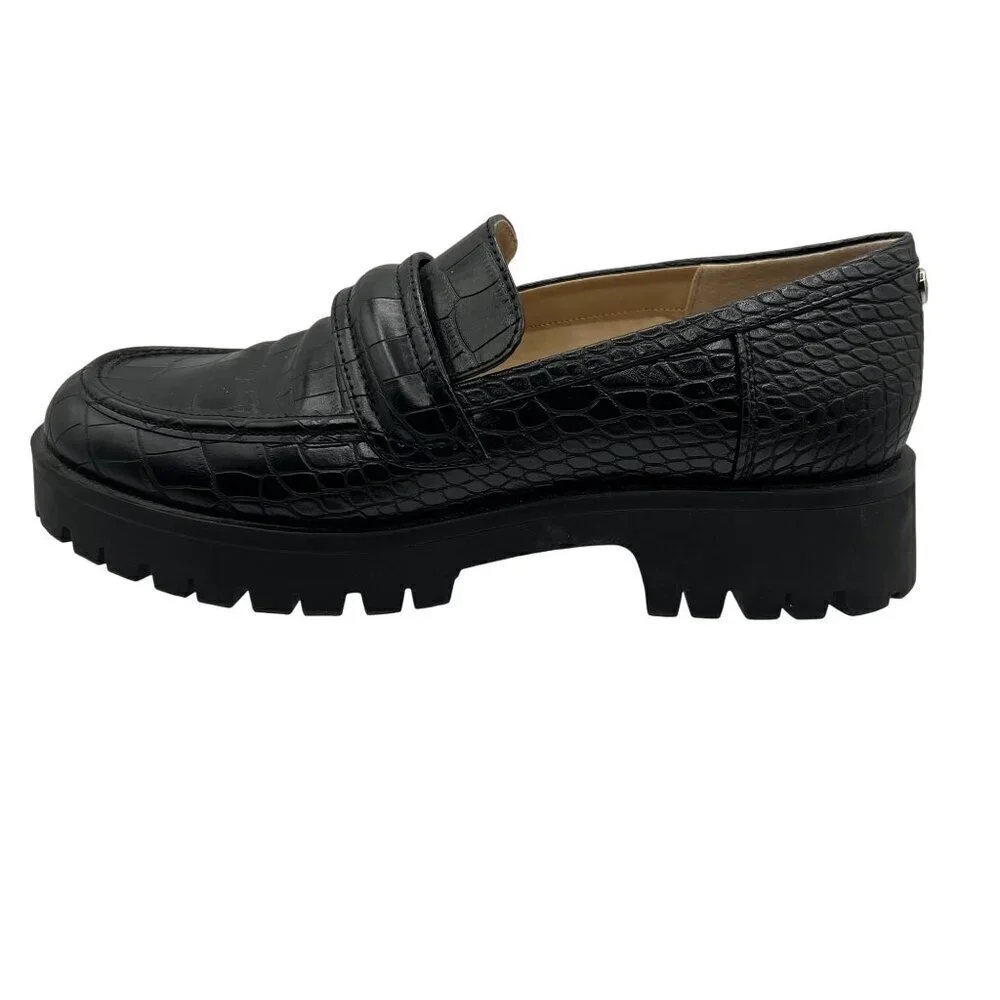 Nine West New Women 8.5 Black Croc-Embossed Chunky Lug Sole Slip On Loafers Y2K